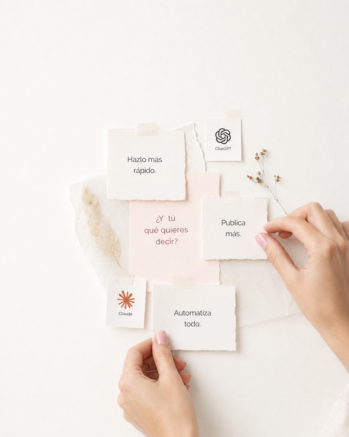 Tarjetas con recomendaciones de inteligencia artificial y la pregunta qué quieres decir tú